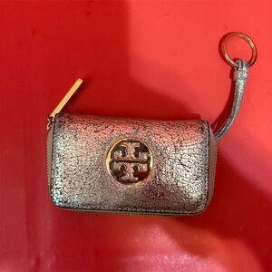 Tory Burch Women's Gold Leather Zip Key Pouch‎ Coin Wallet